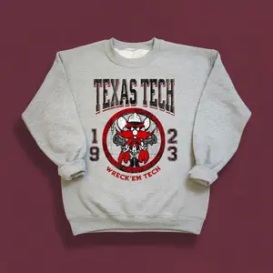 Texas Tech Sweater | Raider Red Crewneck Sweater | Wreck ’Em Tech Design | Texas Tech Football Graphic Tee |