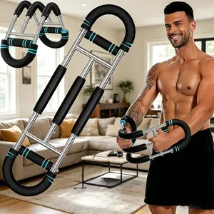 Adjustable Chest Portable Training Bar, Compact Home Gym Weight Training Equipment for Men, Fully Adjustable Resistance, Ergonomic Durable Build Arm Strength Trainer for Upper Body Workout