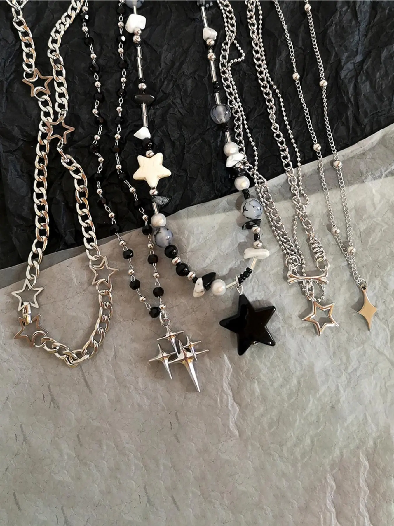 Vintage Star Design Pendant Necklace, Punk Style Beaded Necklace for Party, Daily Decor, Trendy All-match & Exquisite Jewelry for Birthday Gift, Star Shine Necklace, Celestial Necklace, Necklace Set, Bead Necklaces