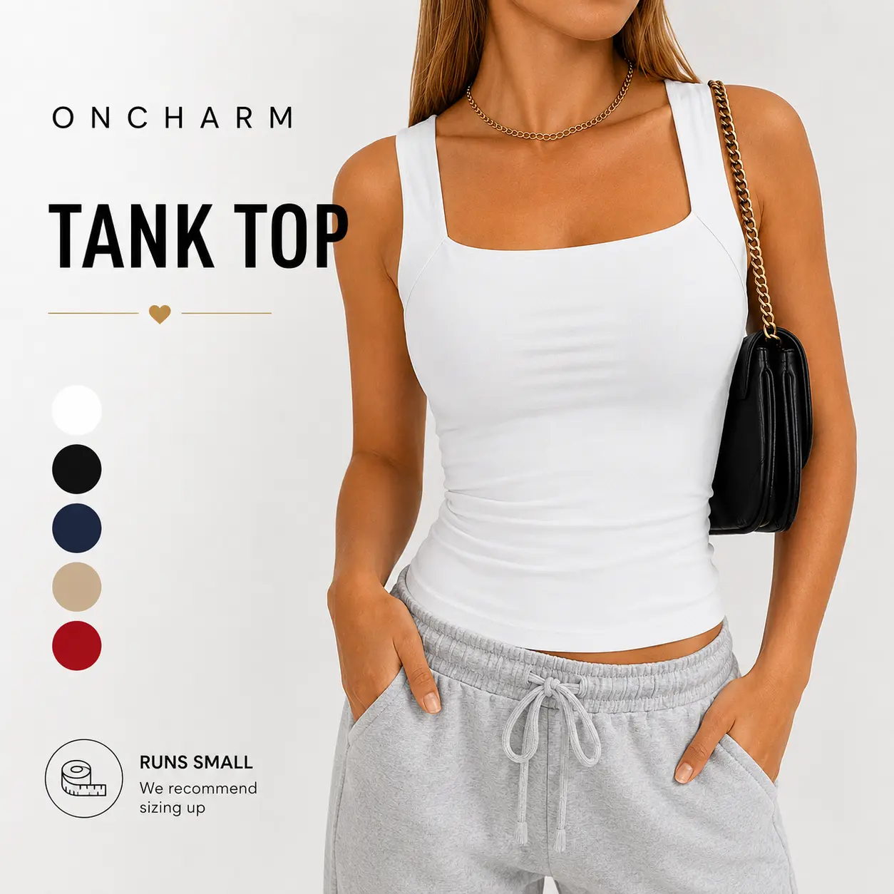 Womens Square Neck Tank Top Double Layer Fitted Sleeveless Basic Stretch Cami Everyday Top （Fitted Style Size Up For Relaxed Fit） Camisole Tops Casual Minimalist Womenswear
