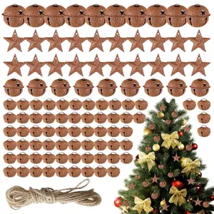 140-Piece Holiday Bell & Star Decor Set - 120 Retro Hollow Bells + 20 Metal Pentagram Ornaments for Christmas Tree Home DIY Craft Decorations