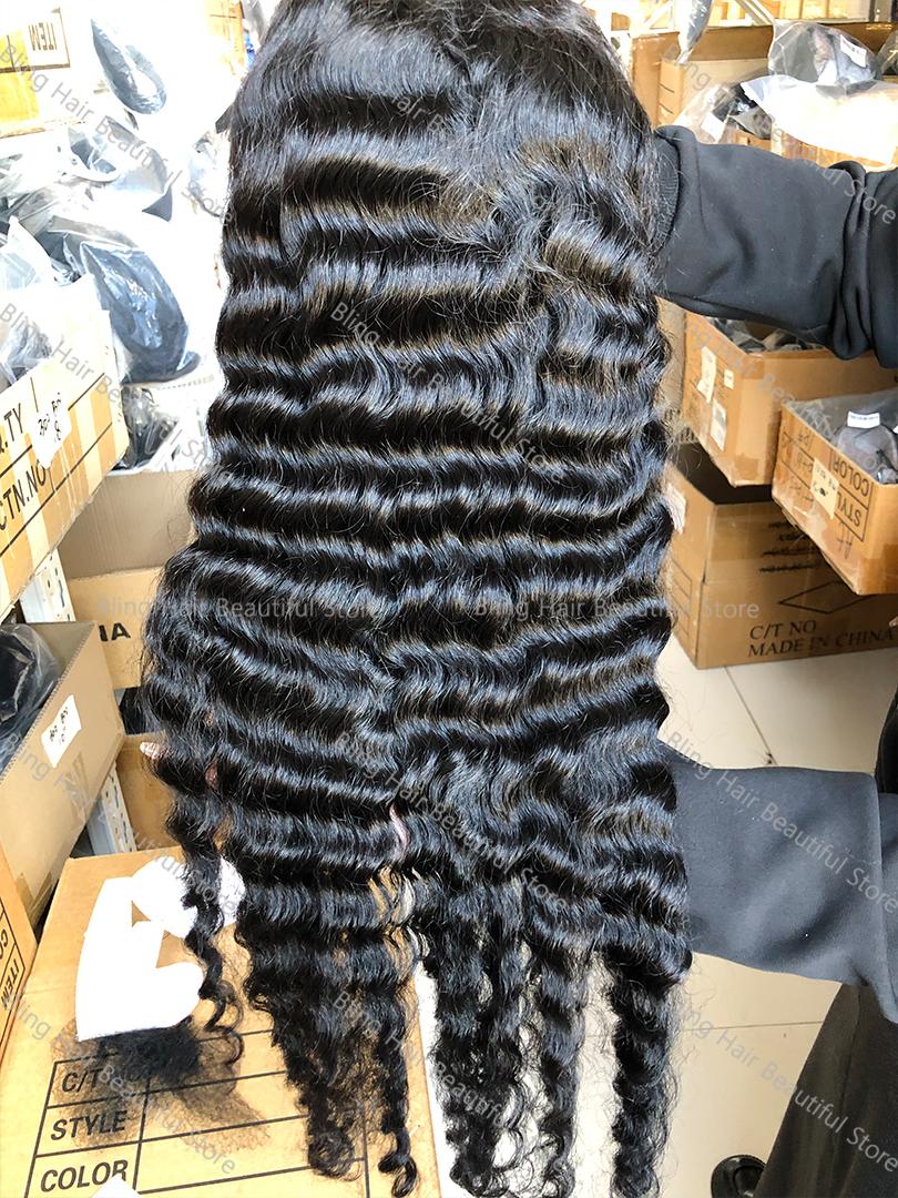 Bling Hair Transparent Brazilian 13x6 Deep Wave Lace Front Human Hair Wigs For Women 180 Density HD 13x6 Kinky Curly Lace Frontal Wigs 36 38 Inch Natural Black Color Preplucked Hairline Wigs