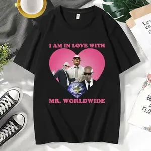 Funny Mr Pitbull Worldwide Graphic T-Shirt, Retro Vintage Harajuku Style Tee, Soft Casual Loose Fit Top, Trendy Summer Streetwear Fashion Apparel for Men Women Daily Outdoor Holiday Lounge Wear