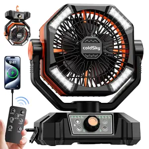 ColdSky Portable Outdoor Fan 20000mAh with 4 LED Lantern, 8 Speeds, Dual Motor, Remote Control, and Hook for Tent