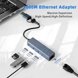 DAGUAIKA USB C to Ethernet Adapter 1000M, 2-in-1 USB (Thunderbolt 4/3 Compatible) to RJ45 Laptop Network Internet Converter, Aluminum Portable, Compatible for NAS, MacBook Air/Pro, XPS, iPhone 15/16/17 Pro/Max Series
