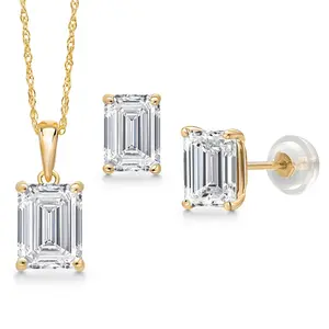 4.00 Cttw IGI Certified Lab Grown Diamond in 14K Yellow Gold Pendant Earrings Set for Women | Emerald Cut | E-F Color | VS1-VS2 Clarity | Gold Necklace for Women | 18 Inch Chain