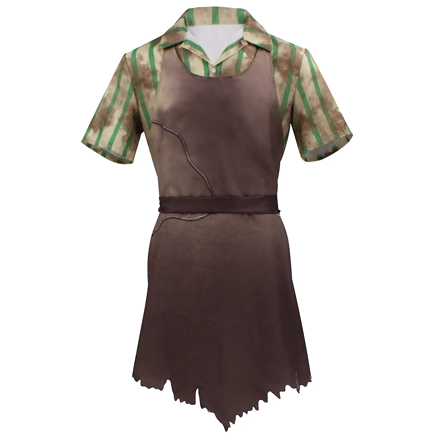 Men‘s Slaughter Butcher Costume Green Stripe Shirt Bloody Apron for Halloween