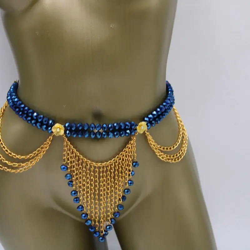 Jaljali Royal Sapphire Statement Waist Chain | Handmade Blue Crystal Waist Jewelry | Limited Edition Belly Chain
