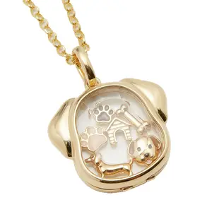 Animal Theme Box Necklace - Openable Puppy Design Pendant, Hollow Glass & Copper Miniature Pet Accessory Necklace, Animal Theme Necklaces, Box Necklace Necklaces