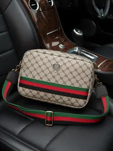 Men's Small Messenger Bag, Fashion Handbag, Multi-Use Wrist Strap Crossbody Bag, Casual PU Leather Shoulder Bag, Large Capacity Print Design