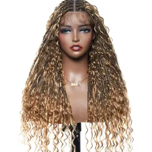JALIZA Coco - 24" Small Cap (21"-22") Glueless Full Lace Boho Box Braids Wig with 100% Human Hair Curls | Scalable Lace for Perfect Fit | 114 High-Density Strands | No Glue, No Tangle, Easy Maintenance braid wig