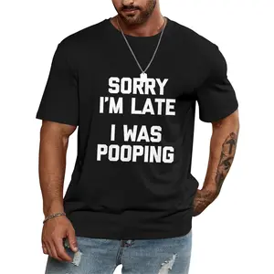 Sorry_I'm_Late_I_Was_Pooping_Meme_Tee Men's 180g Combed Cotton T-Shirt Casual Crew Neck Short Sleeve Soft Breathable Daily Wear - Menswear
