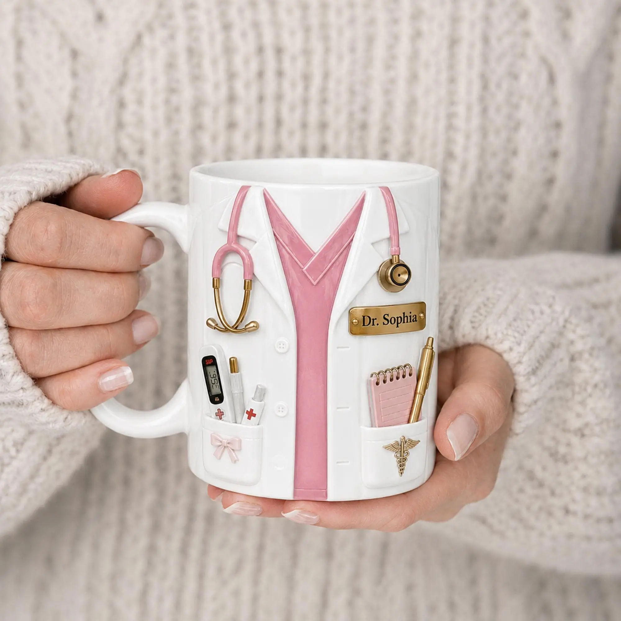 Custom 3D Inflated Effect Ceramic Coffee Mug - Personalized Name & Title, Medical Theme, Microwave-Safe, Wraparound Print, Medical Student Graduation Gift, Doctor Appreciation Drinkware
