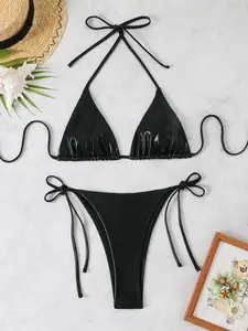 Two-Piece Set Women's Spaghetti Strap Bikini Set, Casual Fashion Chic Drawstring Ruched Bikini Swimsuit Set for Beach Holiday Vacation, Ladies Swimwear for All Seasons, Drawstring Swimsuits