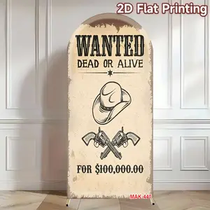 Western Wanted Poster Cowboy Arch Backdrop 2-Sided Spandex Fabric for Western Theme Birthday Party Decor Background