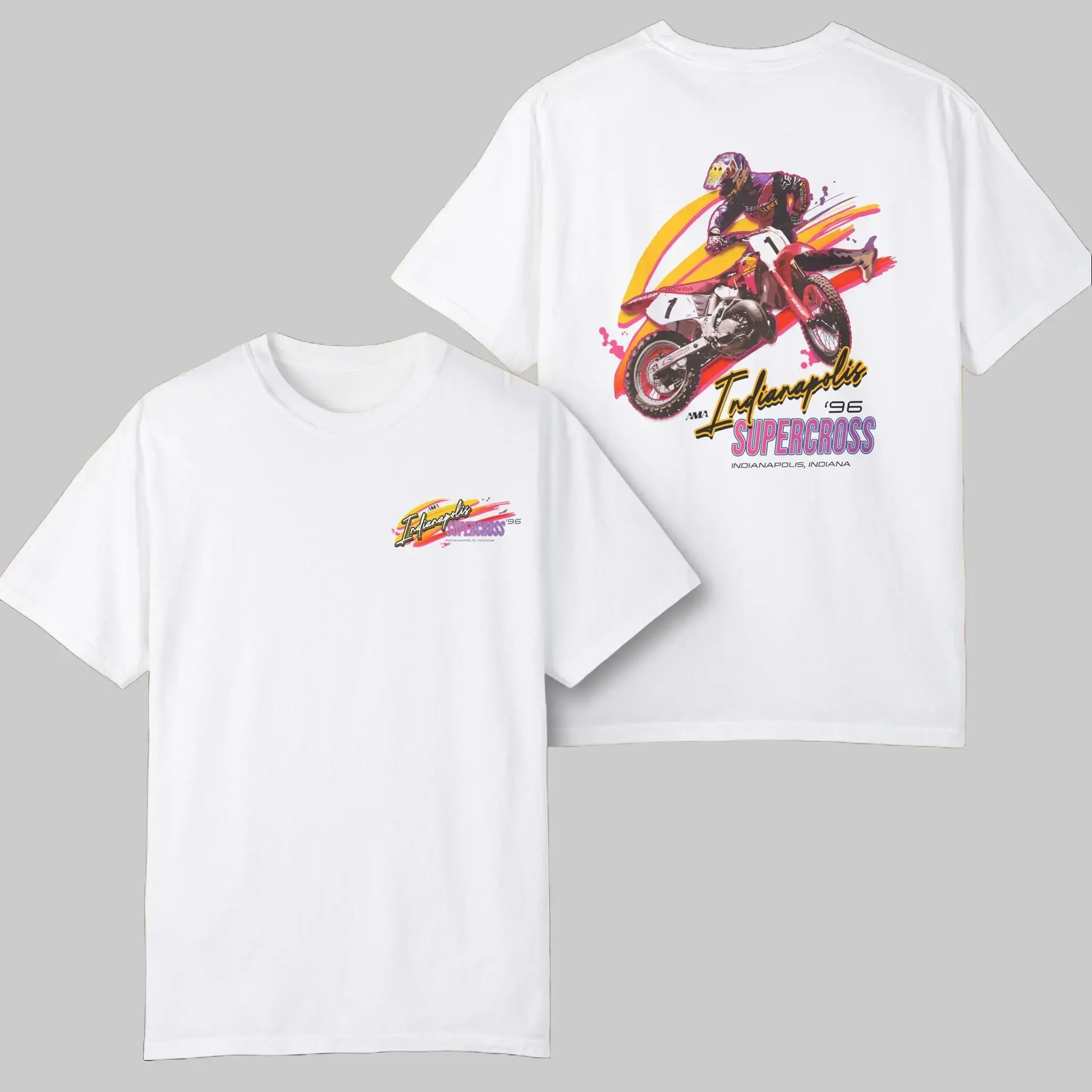 Jeremy McGrath 1996 Indianapolis SX Shirt - Vintage Supercross T-Shirt Sweatshirt Hoodie 2 Sided, Retro Dirt Bike Racing Tee, Unisex Casual Wear, Moto Apparel