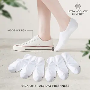 Women's No Show Socks - Low Cut Flat Boat Liner Socks Made of Cotton, Non-Slip Design, Pack of 12 Pairs (6 Pairs x 2), Breathable Comfortable Invisible Socks Perfect for Sneakers, Loafers, and Casual Shoes, Everyday Essential Footwear