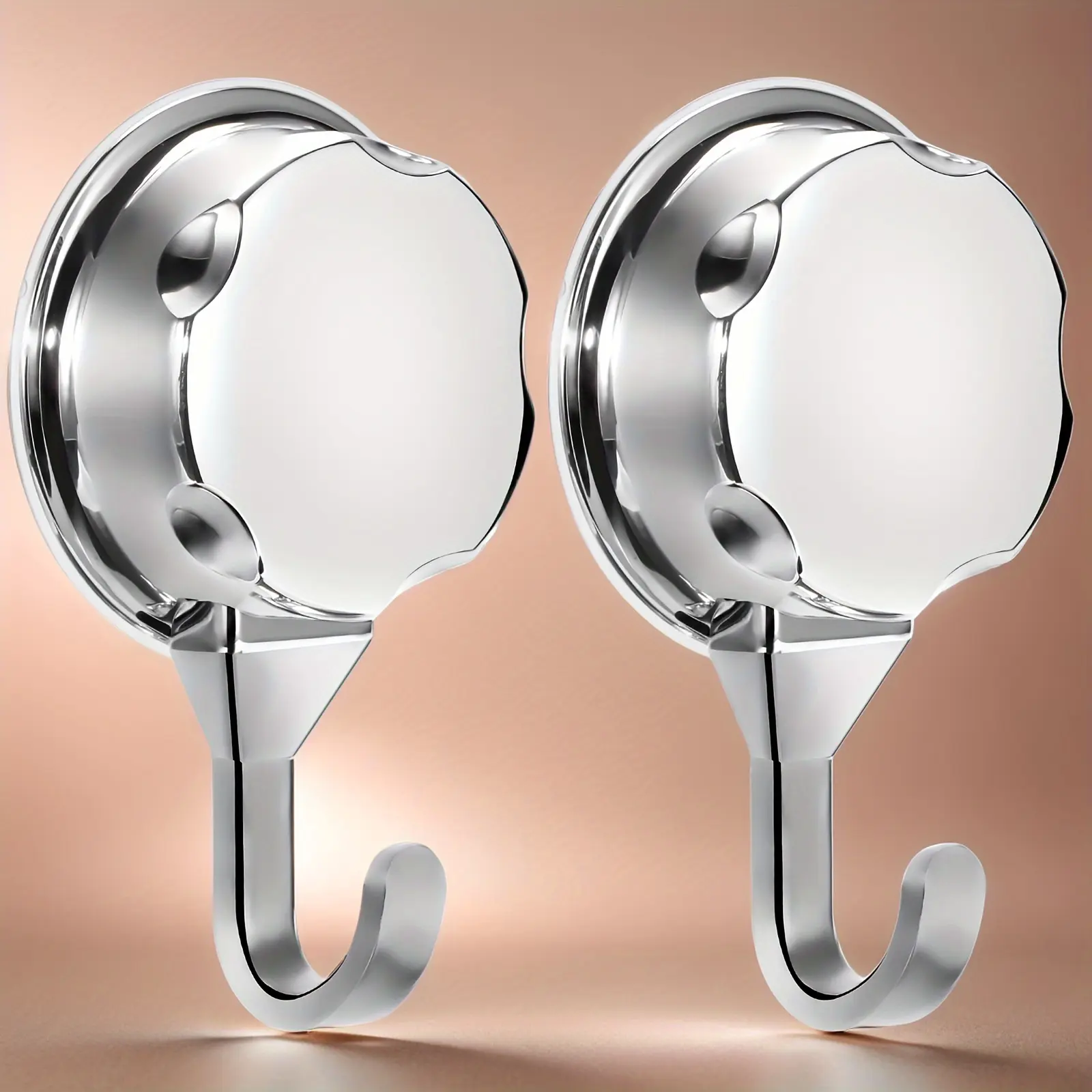 2-Pack Heavy-Duty Adhesive Hooks with Suction Cups - Chrome-Plated Plastic Wall Hooks for Shower Doors, Bathroom, Kitchen, Fridge, Door Back, Window, Glass - Space-Saving, No-Drill Installation, Durable & Stylish Design, Bathroom Hooks, Kitchen Storage, M