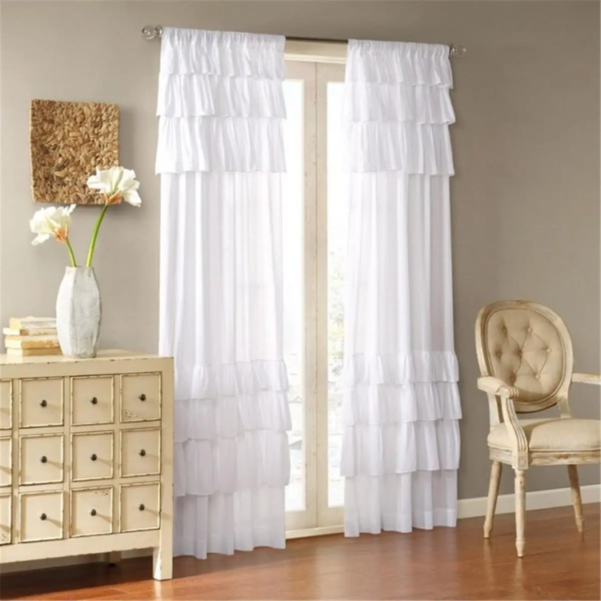 Madison Park MP40-3624 Anna Cotton Oversized Ruffle Window Panel