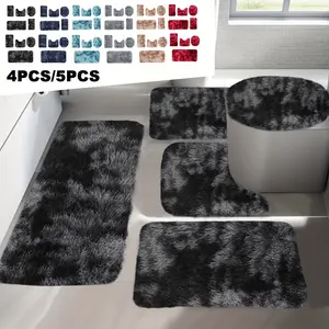New Mixed Color Bath Mats Set Whole Room Bath Rugs 4pcs/ 5pcs Toilet Mats Universal Soft Bathroom Rugs, Water Absorption Non Slip Bathroom Rug Sets, Thick Machine Washable Bathroom Floor Mat, Easy to Dry Dark 4pcs/ 5pcs Bathroom Rug Set Velvet Fleece