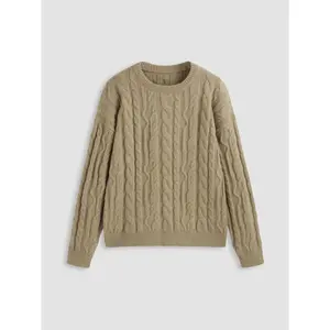 Cider [5 colors, size 2-26] Cable Knit Round Neckline Long Sleeve Sweater