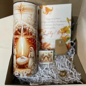 Christmas Tumbler with Nativity Scene Design - Water Bottle for Festive Drinks - Drinkware Gift box