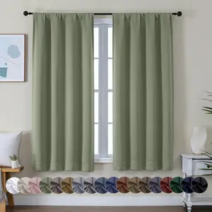 Sage Green Blackout Curtains For Bedroom 63 Inch Length 2 Panels Set  Solid Thermal Insulated Energy Saving Rod Window Drapes W40 X L63