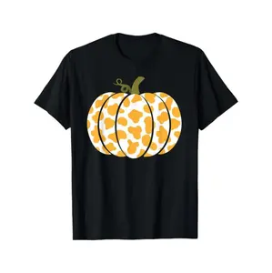 Stylish Pumpkin Cow Leopard Print Halloween T-Shirt for Men Comfortable Graphic Tee for Year-Round Wear Crafted from 100 Percent Cotton