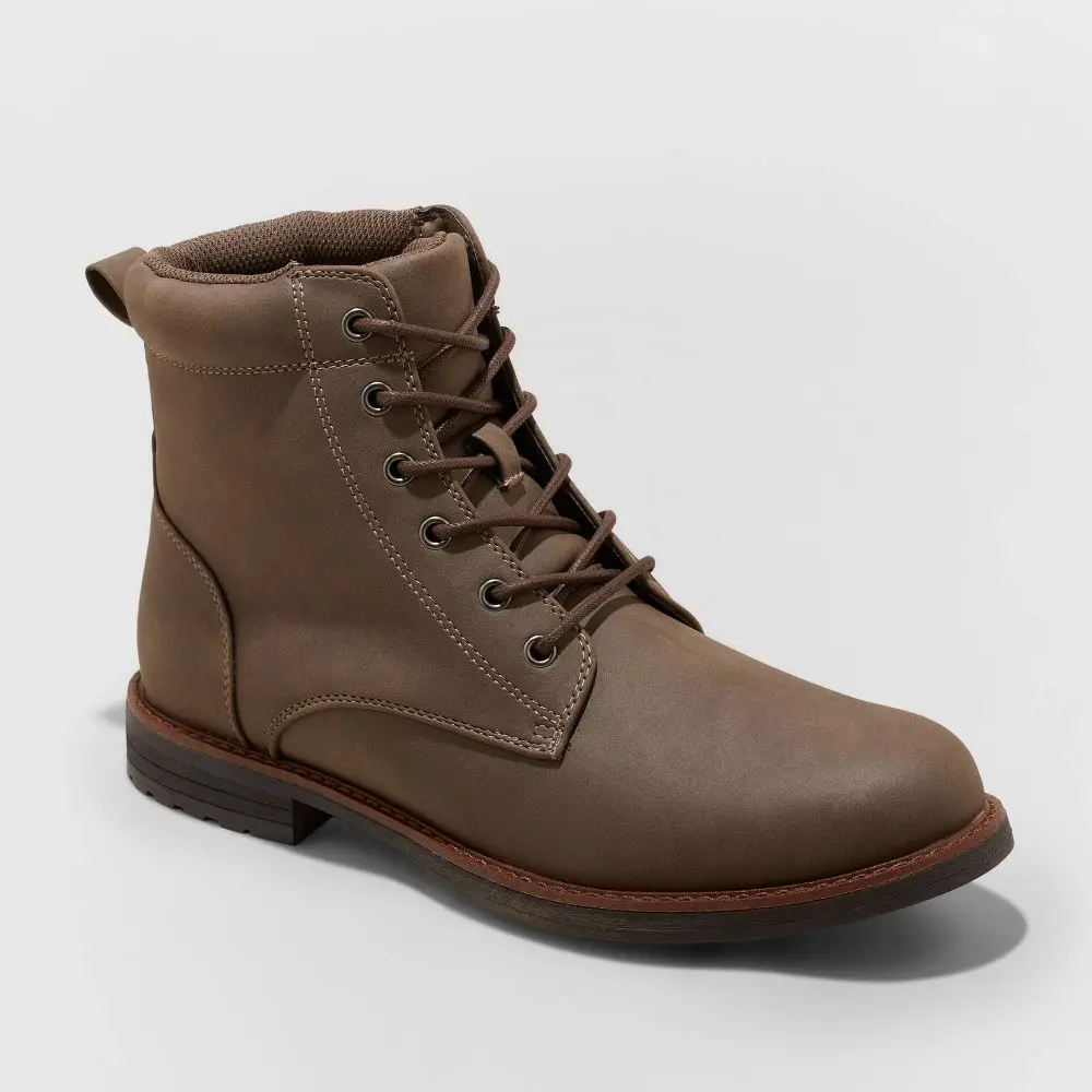 Goodfellow & Co Mens Faux Suede Lace-Up Mid Calf Combat Boots Block Heel