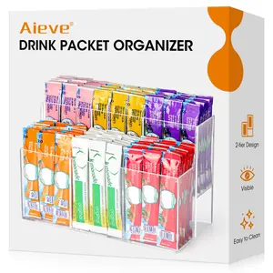 Double-Layer WaterTok Station: 2-Tier Acrylic Drink Packet Organizer for Water Flavors & Hydration Mixes - Clear Aesthetic Pantry Storage Holder for Liquid I.V., Tea & Coffee Packets#SummerVibes