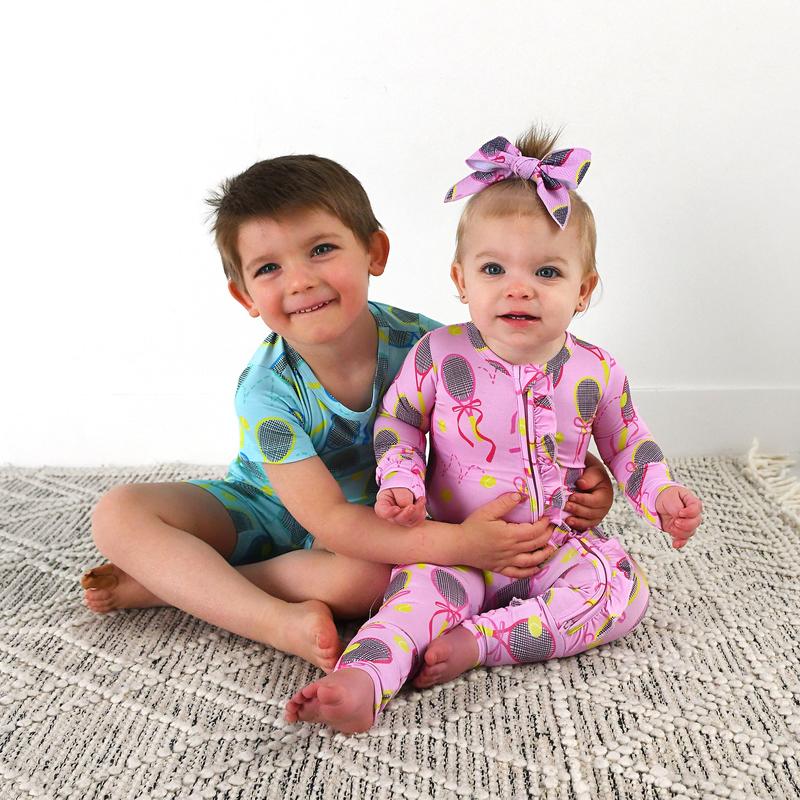 Serena Pink Tennis RUFFLE ZIP Baby Girl Clothes Baby Clothing Bamboo Gigi and Max Tennis Racket