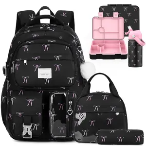 Similove Girls Backpack for School Set, 5PCS Laptop Backpack for Teen Women, Kids Leakproof Bento Box, Insulated Water Bottle, Lunch Bag & Pencil Pouch, Back To School Gift