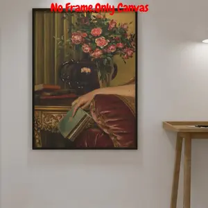 Vintage Oil Painting Pattern Unframed Painting, 1 Count Retro Wall Art, Wall Decor for Home Living Room Bedroom Office Gallery, Photo