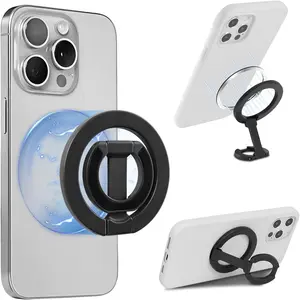 Magnetic Ring Holder Grip, Adjustable MagSafe-Compatible Phone Ring Stand, Multi-Angle Kickstand, Ultra-Compact Folding Double Sided Magnetic Phone Grip, Including Magnet Ring for Phone Case, Black