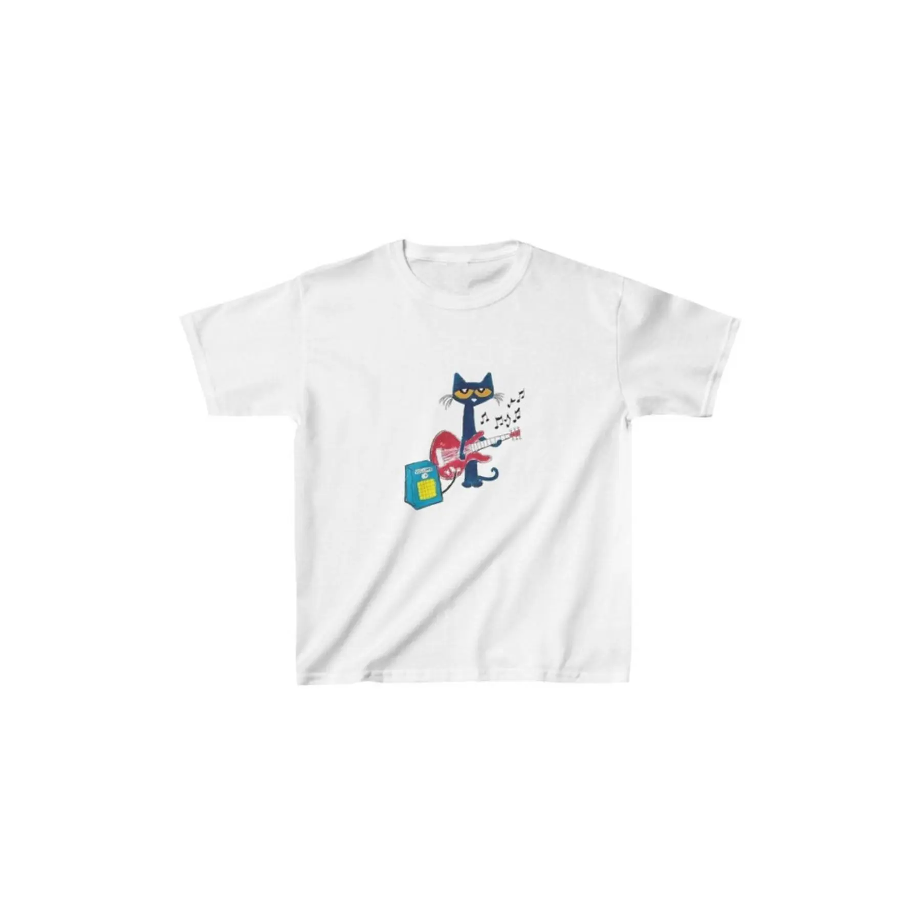 Men's Pete the Cat Playing Guitar Graphic Tee, Y2K & 90s Inspired, Vintage Design, Regular-Fit, Cotton, Machine Washable - Ideal for Casual Outings & Activities, Adult funny T-shirt, Gift for Woman and Man