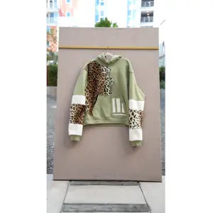 Leopard Luxe Pastel Green Custom Hoodie with Rhinestone Cords