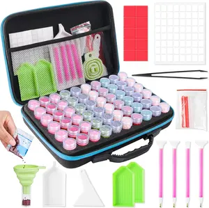 60 Slots Diamond Painting Storage Container, Diamond Art Kits for Adults Stackable Bead Organizer with Carrying Handle, Craft Storage Box with Accessories