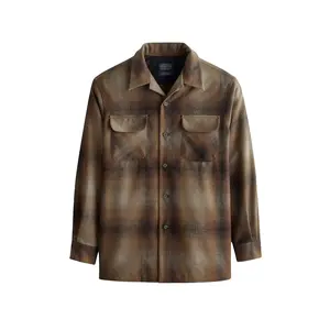 Pendleton Men's Long Sleeve Wool Casual Board Shirt, Big Boy Size 24, Olive-Brown Ombre Fabric with Functional Pockets
