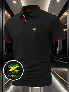 Jamaica National Flag Print Men's Polo Shirt - Stylish & Versatile, Comfortable & Breathable Fabric, Ideal for Summer Outdoor Sports & Daily Wear, New Style Casual Sports Collared Shirt