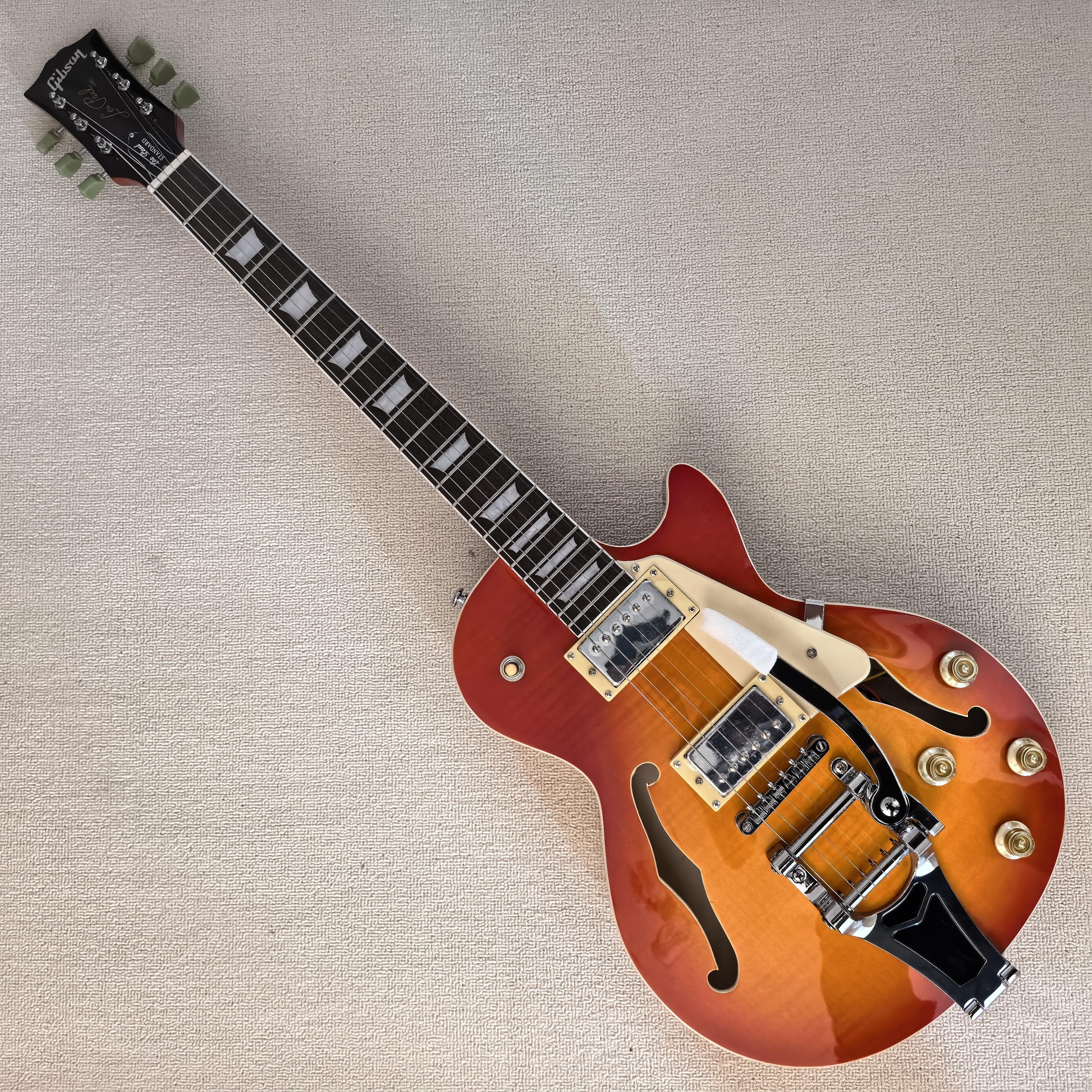 GIB Sunburst Jazz-Style LP Electric Guitar with HH Pickups, Bigsby Tremolo, Semi-Hollow Body, and Rosewood Fretboard