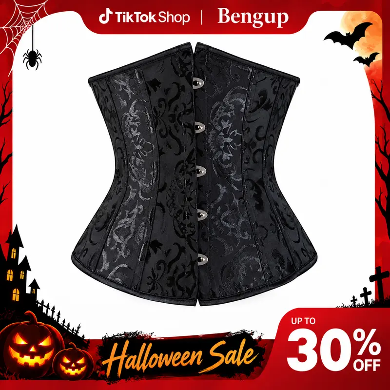 Women's Boning Corset - Lace-Up Spandex Underbust Waist Trainer, Jacquard Brocade Gothic Corset Style Underwear for Women, Christmas Halloween Party Costume Shapewear 9427-D1