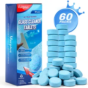 60 Pack Glass Cleaning Tablets, Effervescent Window Cleaner Tablets for Glass, Mirrors & Screens