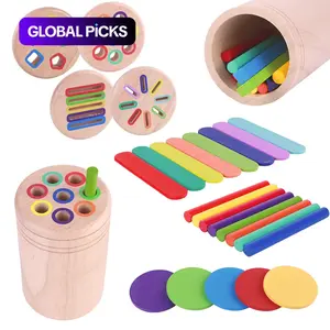 Wooden Color Classification Pen Holder Toy, 4-in-1 Wooden Stick Design Shape Recognition & Matching Hand-Eye Coordination Shape Sorter Puzzle Toy #GLOBAL PICKS