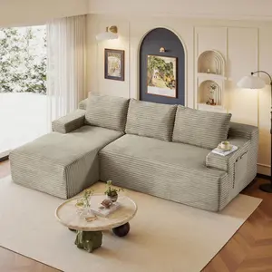 96" Modular Sectional Sofa Couches L-Shape Couch 3 Seat Modular Sofa Corduroy Memory Foam Sectional Boneless Couches for Living Room, Cloud Couch with Oversized Chaise