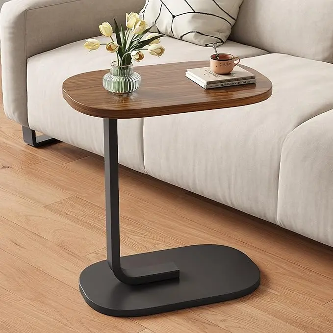 C-Shaped Side Table, Small Side Table End Table, Wood TV Tray Table for Eating Couch Tables for Small Space, for Sofa and Bed, 18”L X 12”W Tabletop Bedroom Nightstand