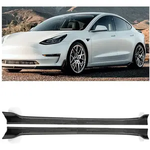 KQQIO Side Skirt Extension Replacement 4Pcs Compatible with 2017-2023 Tesla Model 3 Carbon Fiber Printing Rocker Panels Guard Body Kit ABS Plastic Side Trim