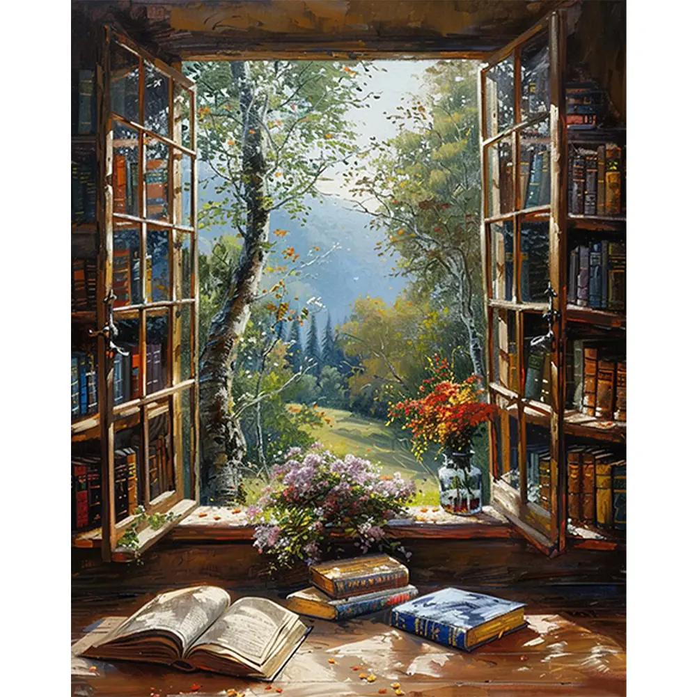 Paint By Numbers Kit, DIY Oil Art Canvas Window Picture, 40x50cm Home Art Decor for Leisure, Includes 3 x Brushes to Boost Sense of Accomplishment