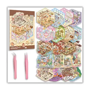 DIY 3D Sticker Scene Collection Book for Kids & Adults 20 Sets Cute Shop House Stickers for Gifts Stress Relief Therapy Play Park Hamburg Castle Library