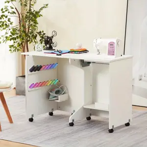30" Folding Sewing Table, Movable Craft Station with Storage Shelf, Caster Wheels, 16 Pegs, Adjustable Panel