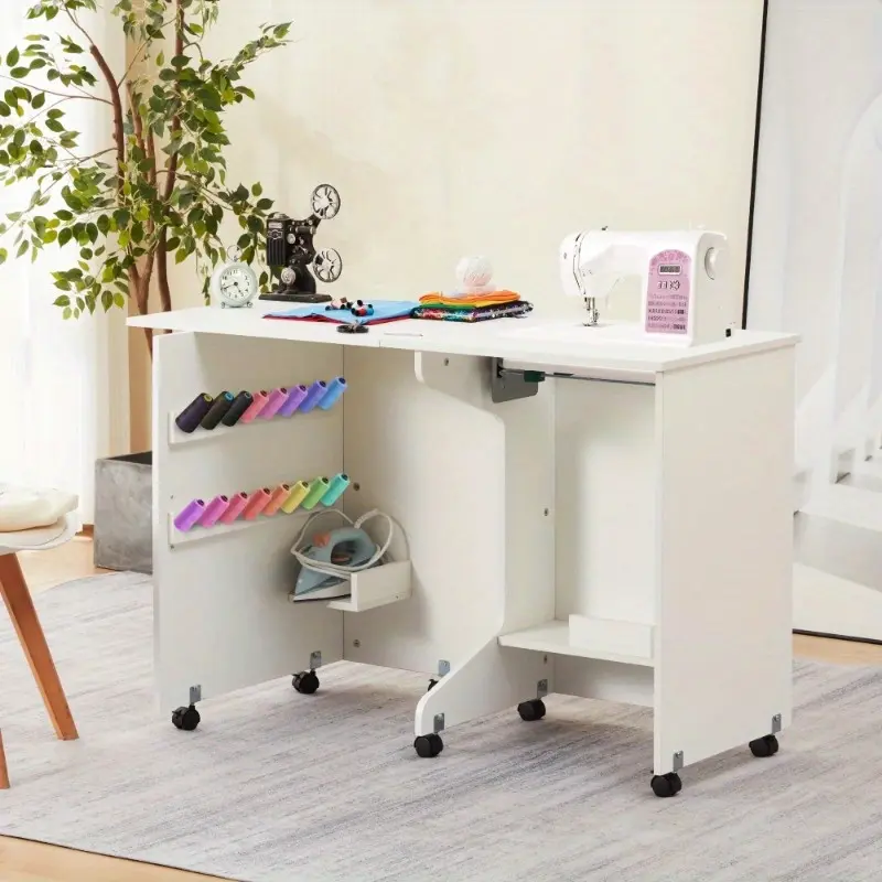 30" Folding Sewing Table, Movable Craft Station with Storage Shelf, Caster Wheels, 16 Pegs, Adjustable Panel 30" Folding Sewing Table, Movable Craft Station with Storage Shelf, Caster Wheels, 16 Pegs, Adjustable Panel